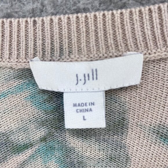 J Jill Sweater Women Large Green Fern Floral 3/4 Raglan Sleeve Crewneck Pullover - Picture 5 of 11